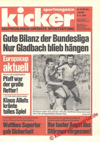 Kicker Sportmagazin Nr. 91, 8.11.1984 bis 14.11.1984