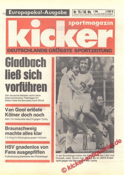 Kicker Sportmagazin Nr. 75, 16.9.1976 bis 22.9.1976