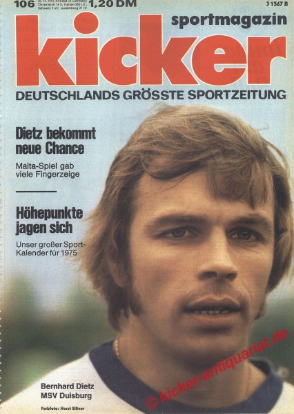 Kicker Sportmagazin Nr. 106, 30.12.1974 bis 5.1.1975