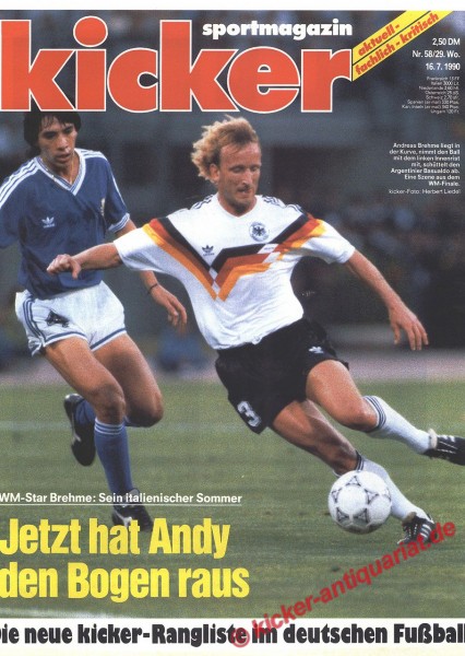 Kicker Schlagzeile: WM-Star Andreas Brehme: Sein italienischer Sommer. Jetzt hat Andy den Bogen raus.