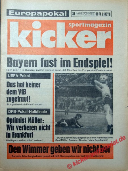 Kicker Sportmagazin Nr. 31, 11.4.1974 bis 17.4.1974