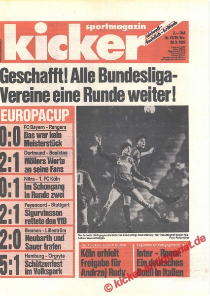 Kicker Schlagzeile: Geschafft! Alle Bundesliga-Vereine eine Runde weiter!
