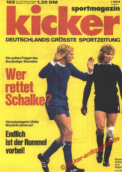 Kicker Sportmagazin Nr. 102, 18.12.1972 bis 24.12.1972