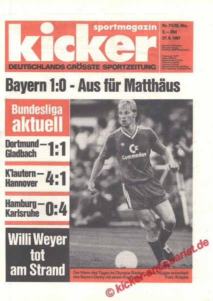 Kicker Sportmagazin Nr. 71, 27.8.1987 bis 2.9.1987