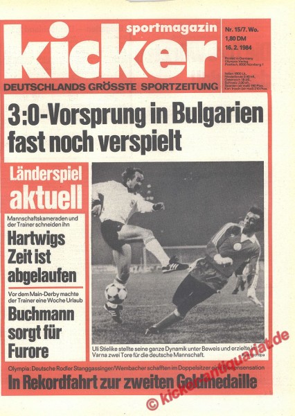 Kicker Sportmagazin Nr. 15, 16.2.1984 bis 22.2.1984
