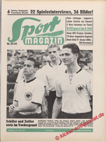 Deutscher Fußballmeister 1953 wurde der 1. FC Kaiserslautern