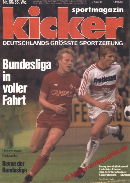 Kicker Sportmagazin Nr. 66, 14.8.1978 bis 20.8.1978