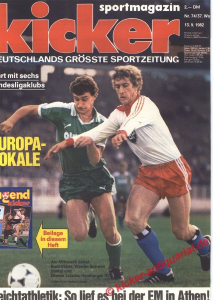 Kicker Sportmagazin Nr. 74, 13.9.1982 bis 19.9.1982