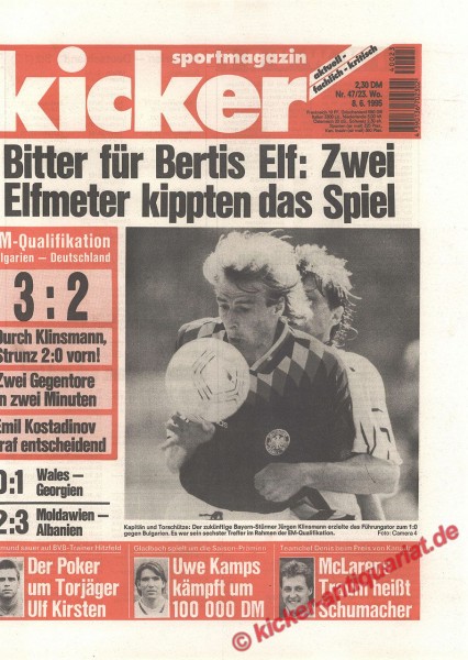 Original Kicker Zeitung – 8. Juni 1995 bis 14. Juni 1995 mit Echtheitszertifikat