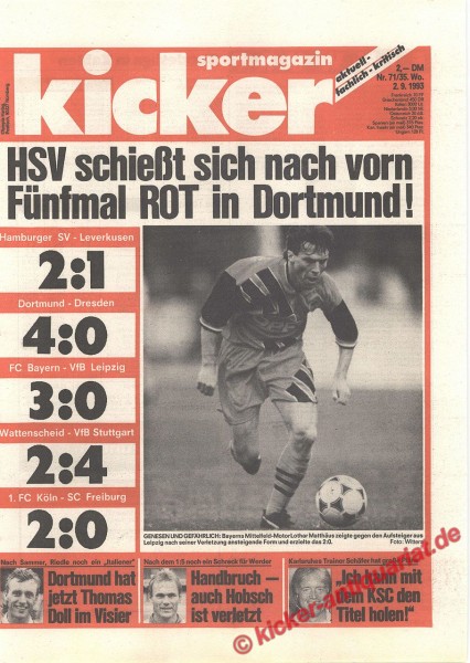 Kicker Sportmagazin Nr. 71, 2.9.1993 bis 8.9.1993