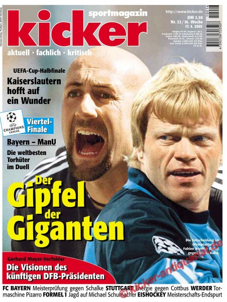 Kicker Sportmagazin Nr. 32, 16.4.2001 bis 22.4.2001
