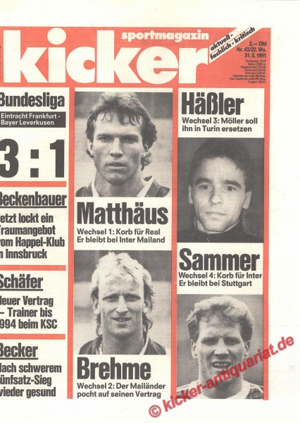 Kicker Sportmagazin Nr. 43, 30.5.1991 bis 5.6.1991