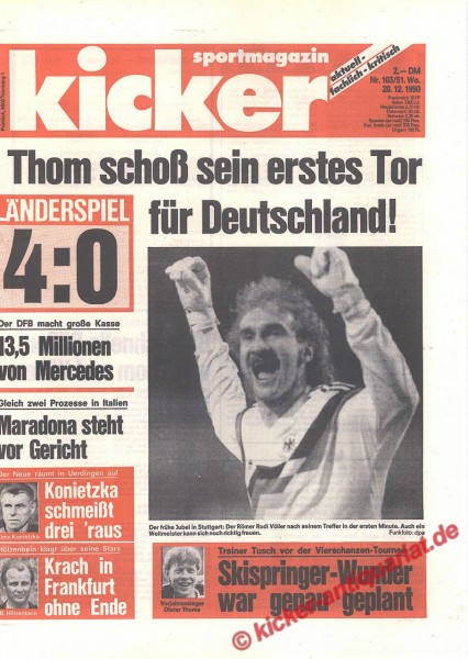 Kicker Sportmagazin Nr. 103, 20.12.1990 bis 26.12.1990