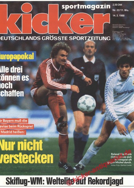 Kicker Sportmagazin Nr. 22, 14.3.1988 bis 20.3.1988