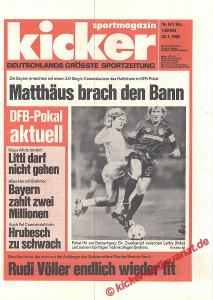 Kicker Sportmagazin Nr. 9, 23.1.1986 bis 29.1.1986