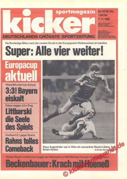 Kicker Sportmagazin Nr. 91, 7.11.1985 bis 13.11.1985