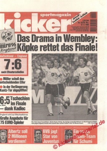 Kicker Sportmagazin Nr. 53, 27.6.1996 bis 3.7.1996