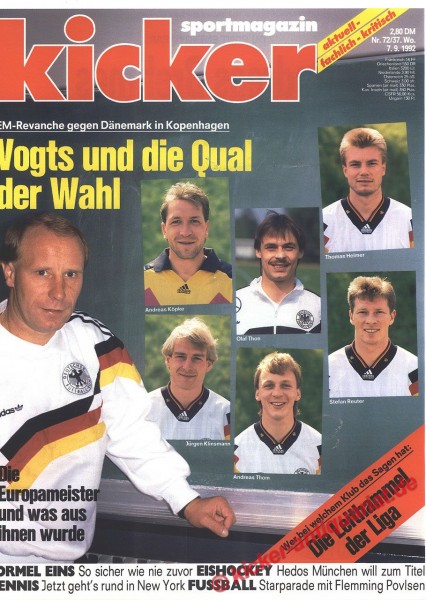 Kicker Sportmagazin Nr. 72, 7.9.1992 bis 13.9.1992