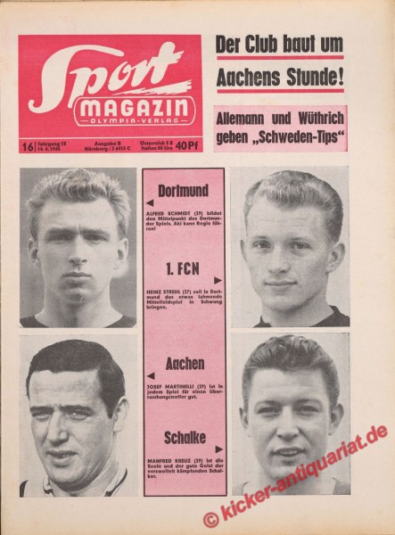 Original alte Zeitung Kicker - das Sportmagazin vom 22.4.1965