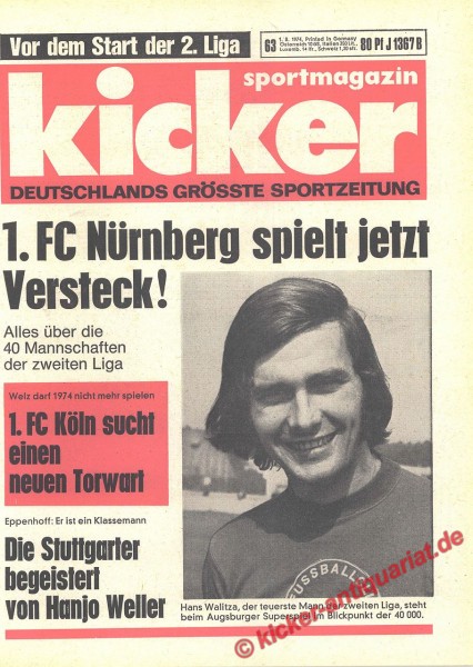 Kicker Sportmagazin Nr. 63, 1.8.1974 bis 7.8.1974