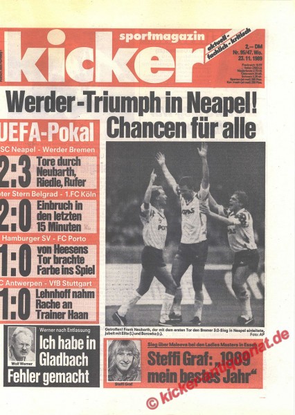 Kicker Sportmagazin Nr. 95, 23.11.1989 bis 29.11.1989