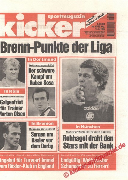 Kicker Sportmagazin Nr. 67, 17.8.1995 bis 23.8.1995