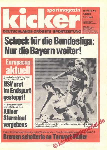 Kicker Sportmagazin Nr. 89, 3.11.1983 bis 9.11.1983