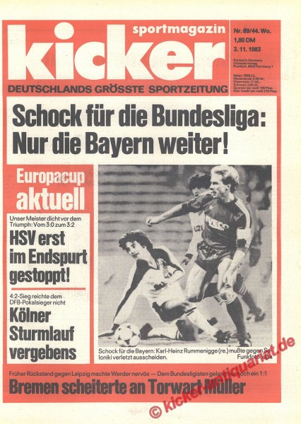 Kicker Sportmagazin Nr. 89, 3.11.1983 bis 9.11.1983