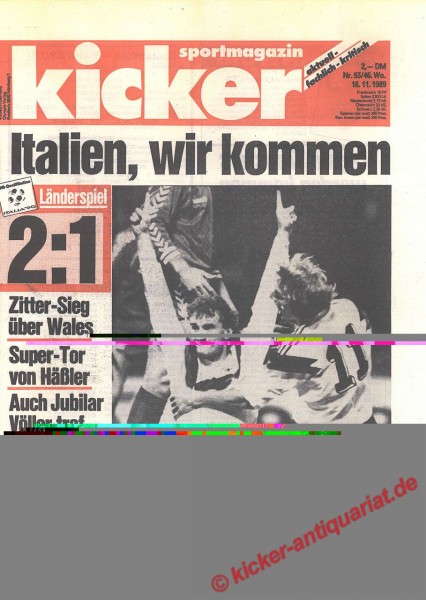 Kicker Schlagzeile: Italien, wir kommen. 2:1 Zitter-Sieg über Wales.