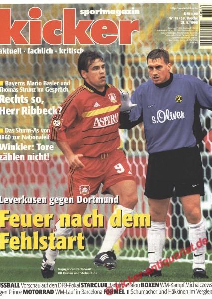 Kicker Sportmagazin Nr. 78, 21.9.1998 bis 27.9.1998