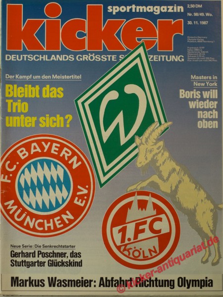 Kicker Sportmagazin Nr. 98, 30.11.1987 bis 6.12.1987
