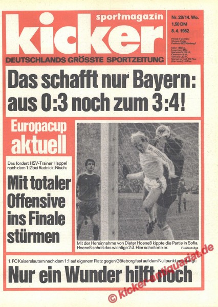 Kicker Sportmagazin Nr. 29, 8.4.1982 bis 14.4.1982