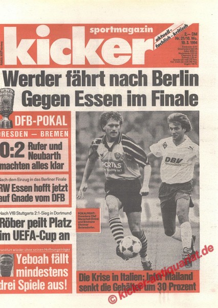 Kicker Sportmagazin Nr. 21, 10.3.1994 bis 16.3.1994