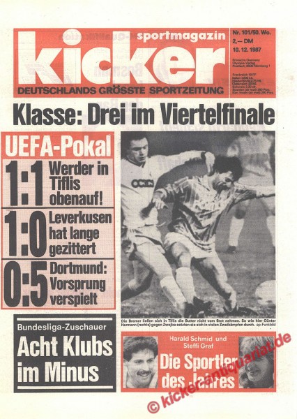 Kicker Sportmagazin Nr. 101, 10.12.1987 bis 16.12.1987