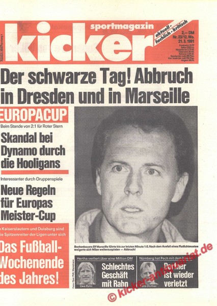 Kicker Sportmagazin Nr. 23, 21.3.1991 bis 27.3.1991