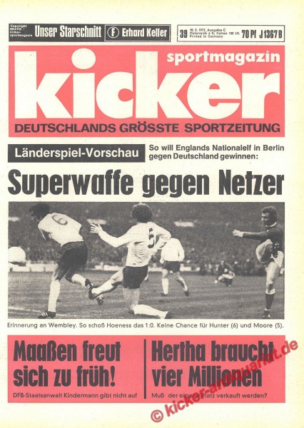 Kicker Sportmagazin Nr. 39, 10.5.1972 bis 16.5.1972