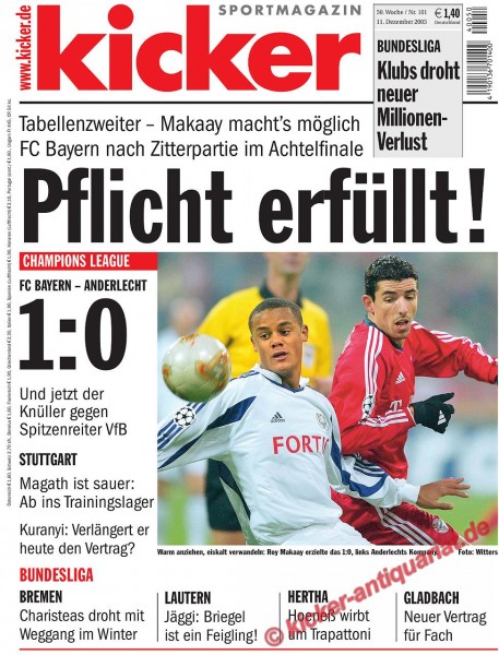 Kicker Sportmagazin Nr. 101, 11.12.2003 bis 17.12.2003