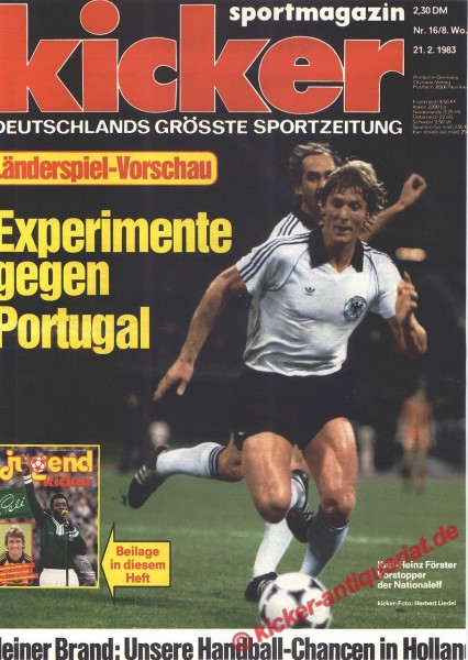 Kicker Sportmagazin Nr. 16, 21.2.1983 bis 27.2.1983