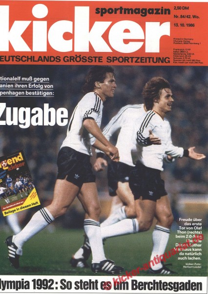 Kicker Sportmagazin Nr. 84, 13.10.1986 bis 19.10.1986