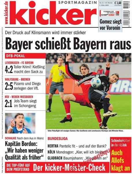 Kicker Sportmagazin Nr. 21, 5.3.2009 bis 11.3.2009