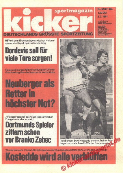 Kicker Sportmagazin Nr. 53, 2.7.1981 bis 8.7.1981