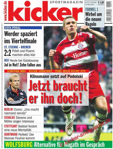 Kicker Sportmagazin Nr. 25, 19.3.2009 bis 25.3.2009