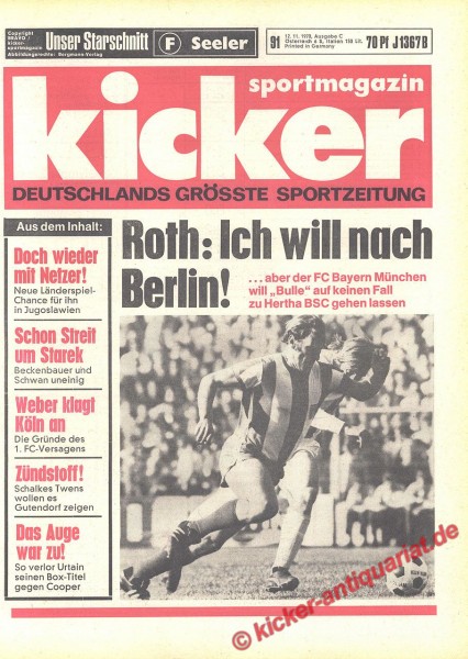 Kicker Sportmagazin Nr. 91, 12.11.1970 bis 18.11.1970