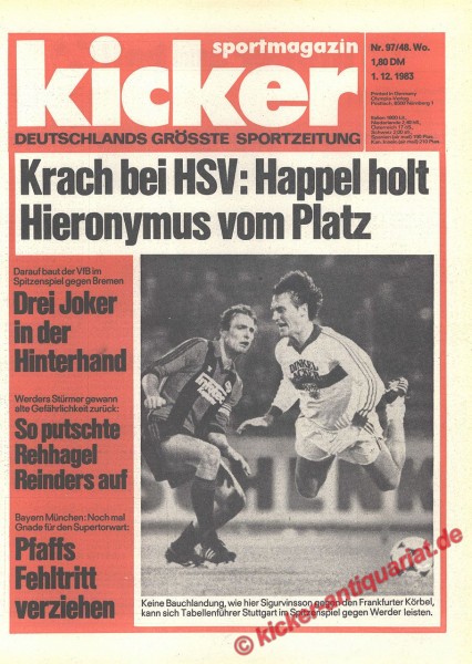 Kicker Sportmagazin Nr. 97, 1.12.1983 bis 7.12.1983