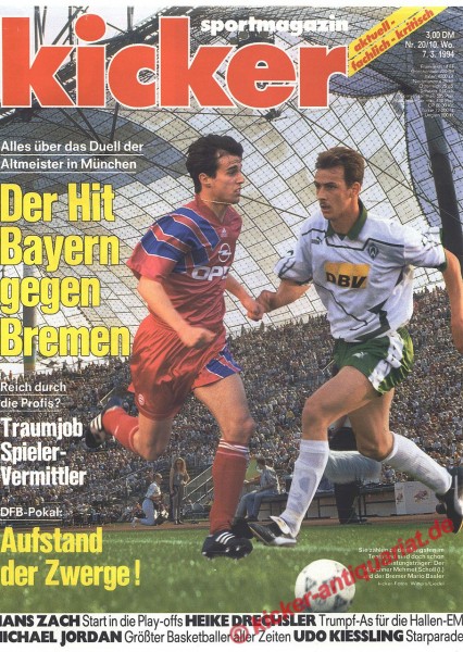 Kicker Sportmagazin Nr. 20, 7.3.1994 bis 13.3.1994