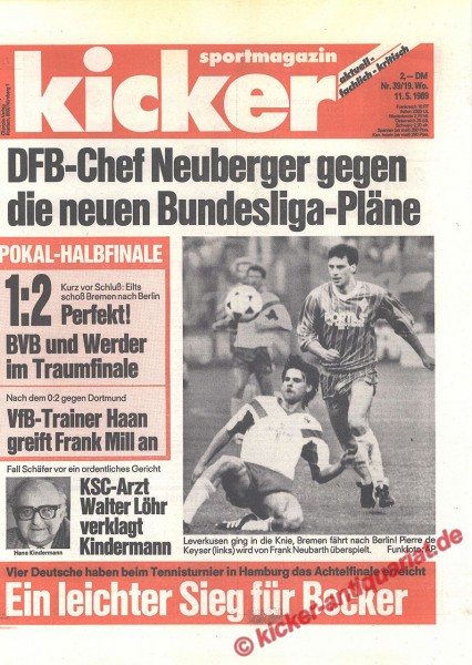 Kicker Sportmagazin Nr. 39, 11.5.1989 bis 17.5.1989