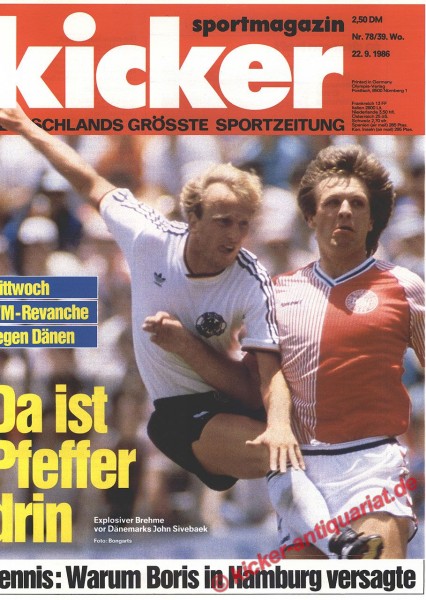 Kicker Sportmagazin Nr. 78, 22.9.1986 bis 28.9.1986