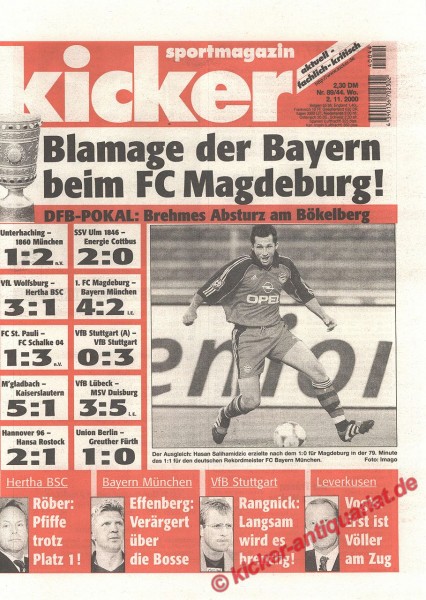 Kicker Sportmagazin Nr. 89, 2.11.2000 bis 8.11.2000
