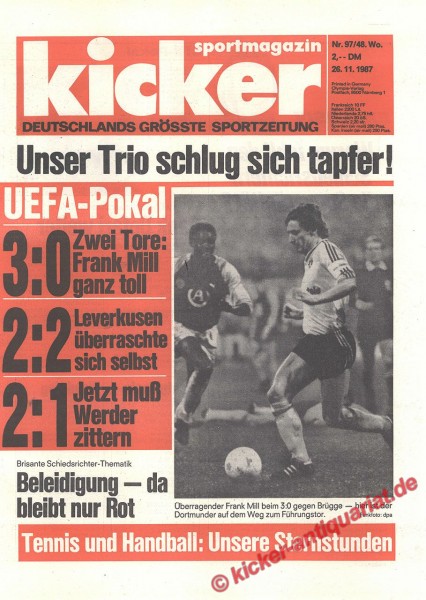 Kicker Sportmagazin Nr. 97, 26.11.1987 bis 2.12.1987