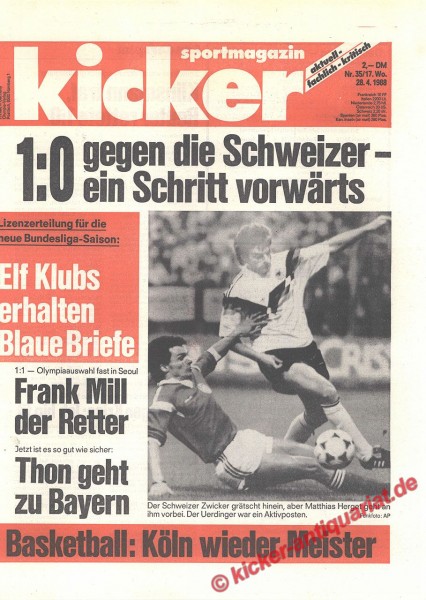 Kicker Sportmagazin Nr. 35, 28.4.1988 bis 4.5.1988